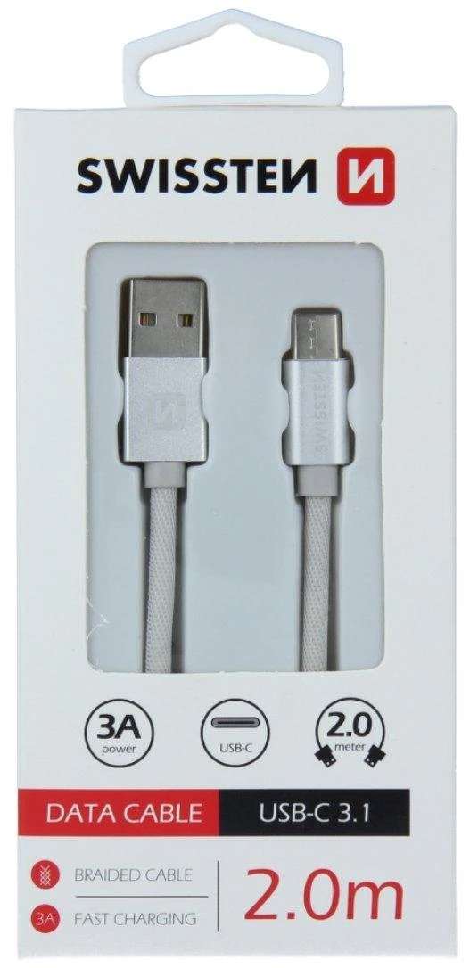 Swissten Textile Universal Quick Charge 3.1 USB-C duomenų ir įkrovimo laidas 2m