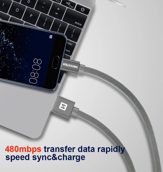 Swissten Textile Universal Quick Charge 3.1 USB-C duomenų ir įkrovimo laidas 1,2 m