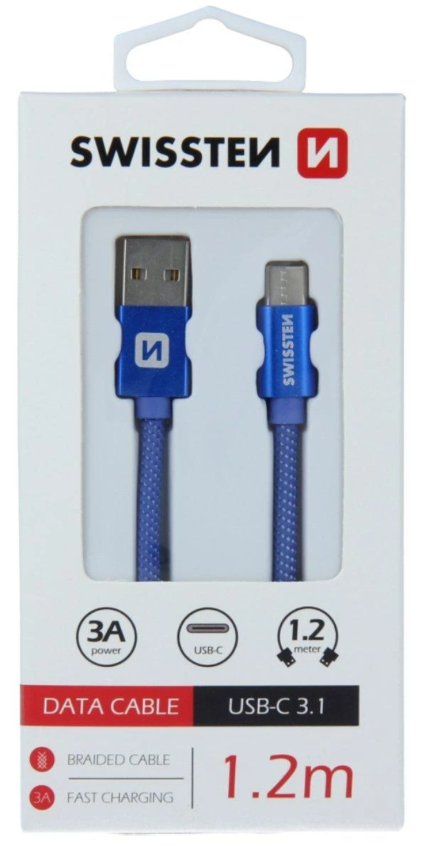 Swissten Textile Universal Quick Charge 3.1 USB-C duomenų ir įkrovimo laidas 1,2 m