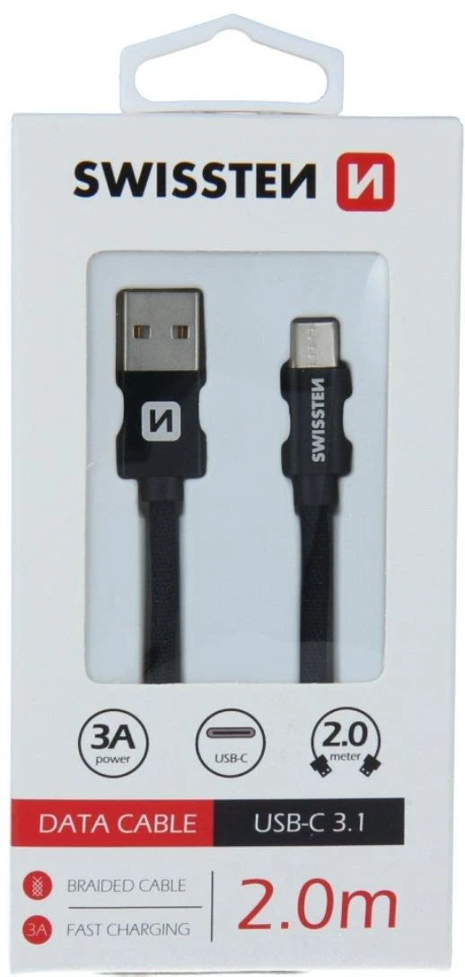 Swissten Textile Universal Quick Charge 3.1 USB-C duomenų ir įkrovimo laidas 2m