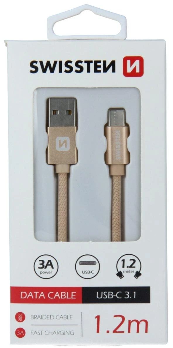 Swissten Textile Universal Quick Charge 3.1 USB-C duomenų ir įkrovimo laidas 1,2 m