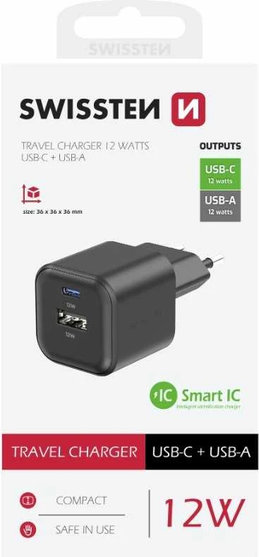 „Swissten“ kelioninis įkroviklis 12 W USB-C / USB-A
