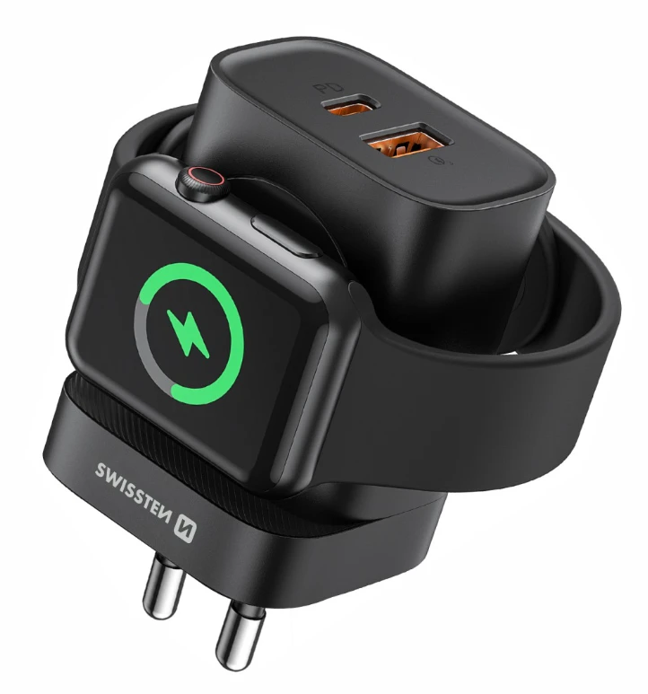 Swissten kelioninis įkroviklis USB-A / USB-C / iWatch