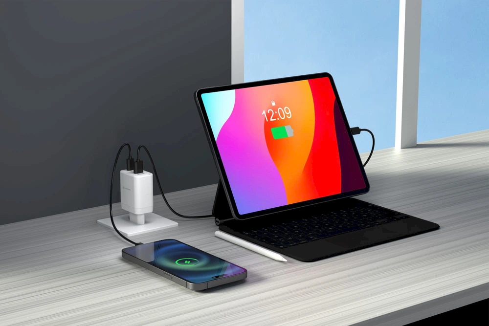 Įkroviklis Swissten SWISSTEN tinklo adapteris CORE GaN 45W, 2 prievadų, 1x USB-C , 1x USB-A