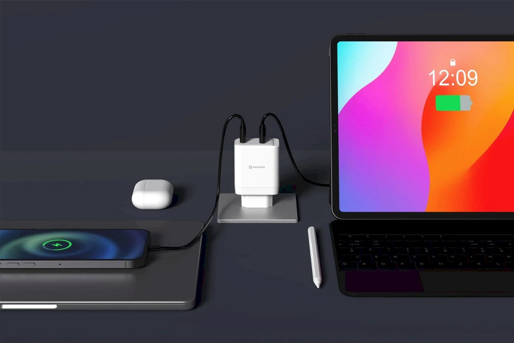 Įkroviklis Swissten SWISSTEN tinklo adapteris CORE GaN 45W, 2 prievadų, 1x USB-C , 1x USB-A