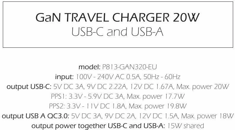 Swissten kelioninis įkroviklis GaN USB-C 20W PD / USB-A 18W QC