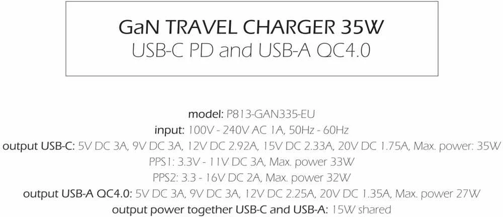 Swissten kelioninis įkroviklis GaN USB-C 35W PD / USB-A 27W QC