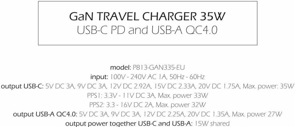 Swissten kelioninis įkroviklis GaN USB-C 35W PD / USB-A 27W QC
