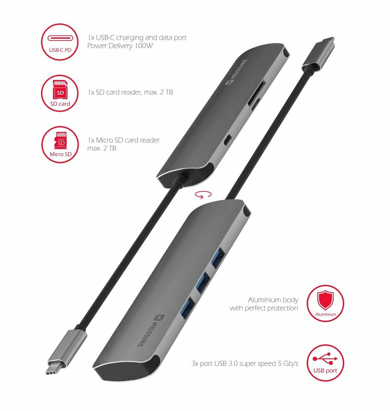 SWISSTEN USB-C HUB 6-IN-1