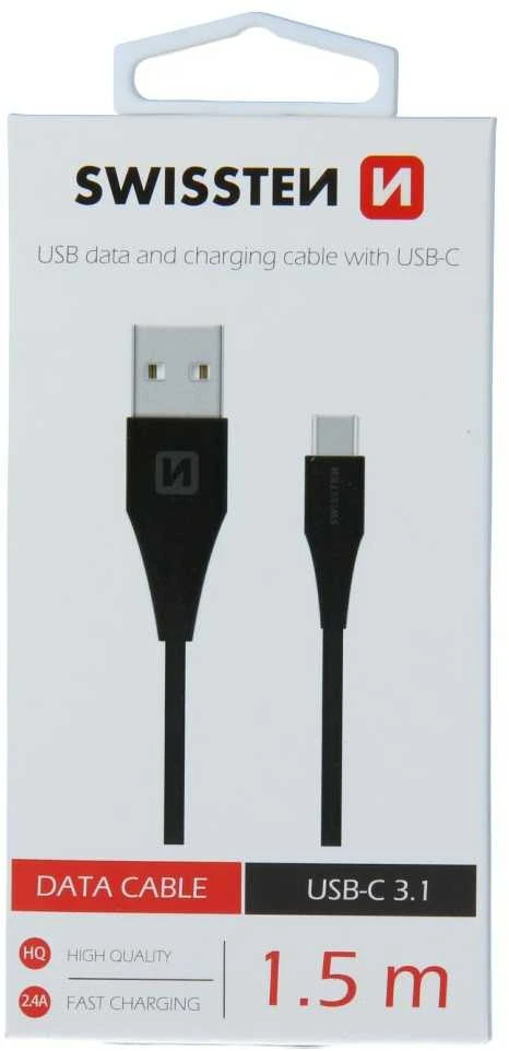 Swissten USB - USB-C 3.1 1.5m (7mm) juoda