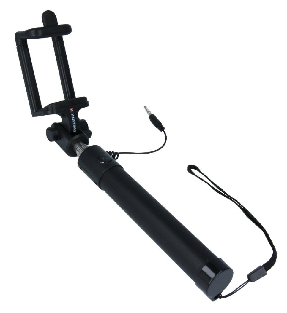 Swissten asmenukių lazda su laidu Wired Selfie Stick 81cm su valdymo mygtuku (Juoda)