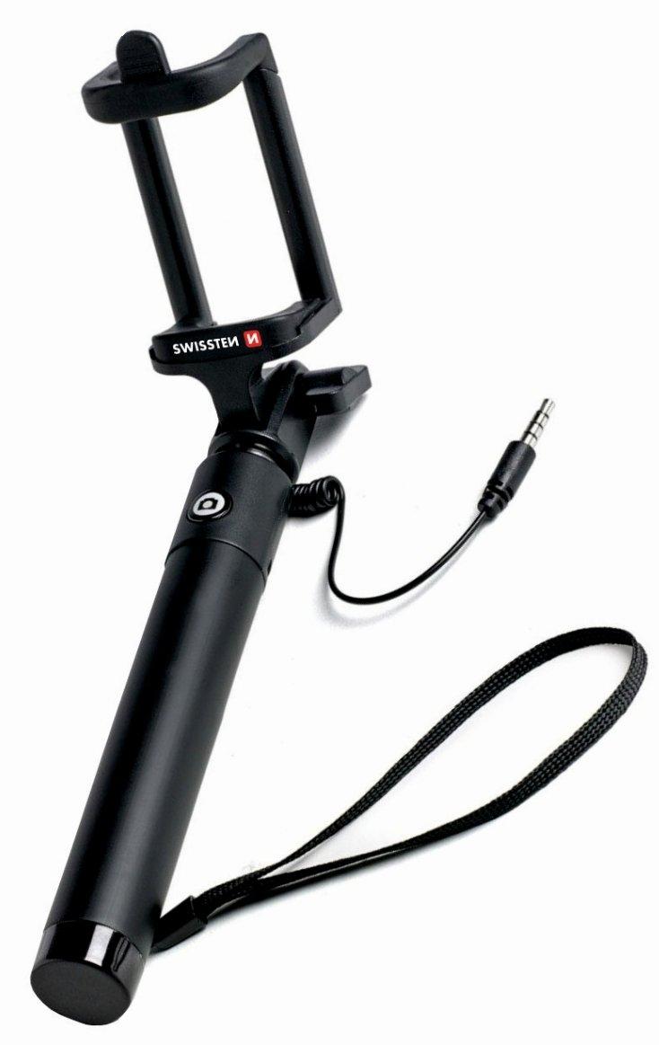 Swissten asmenukių lazda su laidu Wired Selfie Stick 81cm su valdymo mygtuku (Juoda)
