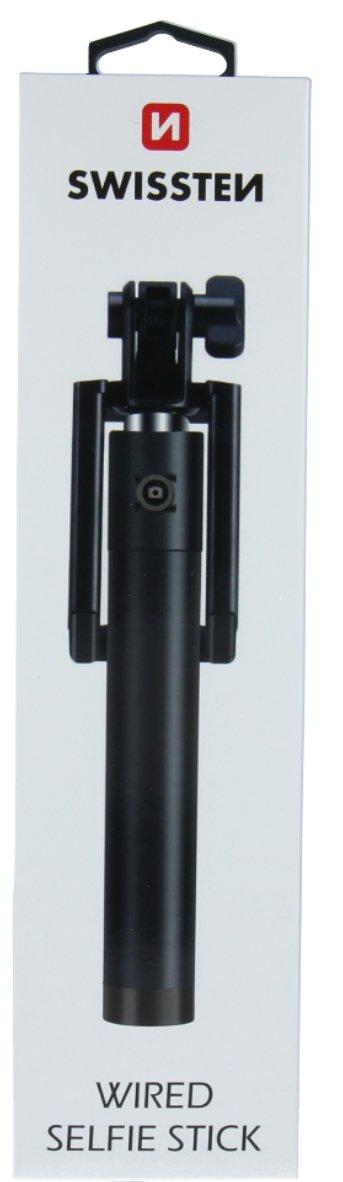 Swissten asmenukių lazda su laidu Wired Selfie Stick 81cm su valdymo mygtuku (Juoda)