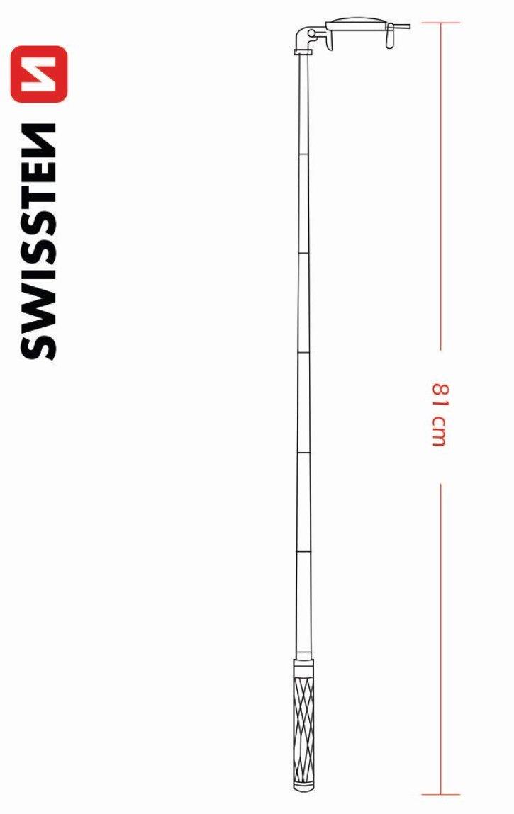 Swissten asmenukių lazda su laidu Wired Selfie Stick 81cm su valdymo mygtuku (Juoda)