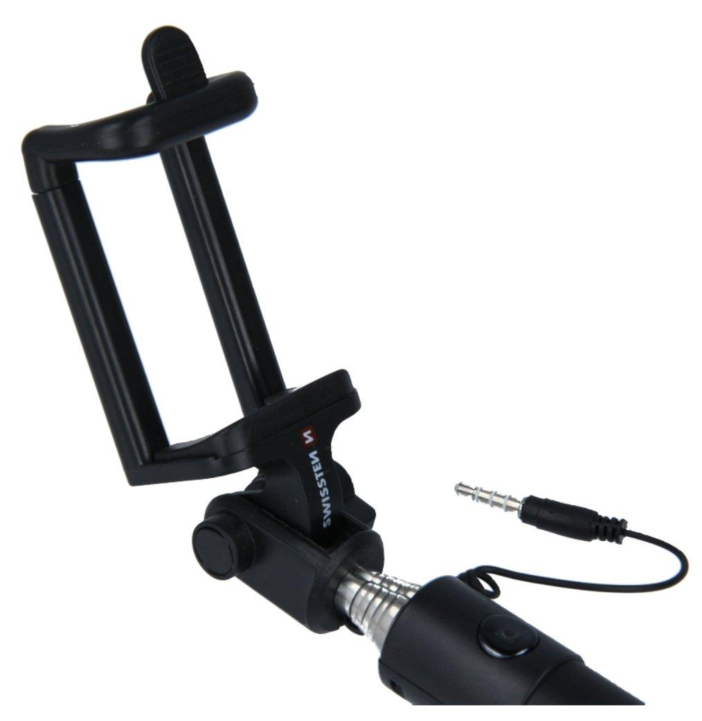 Swissten asmenukių lazda su laidu Wired Selfie Stick 81cm su valdymo mygtuku (Juoda)