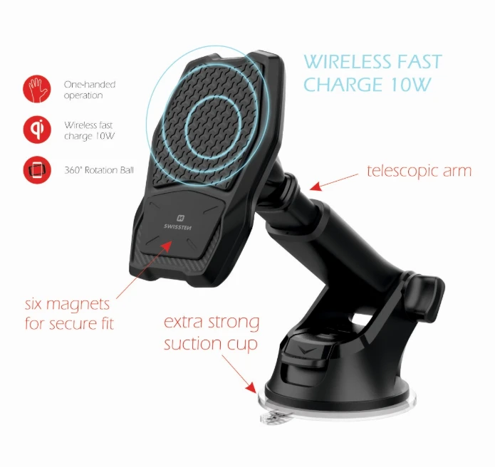 Swissten WM1-HK2 automobilinis laikiklis su belaidžiu įkrovimu + 1,2 m mikro USB laidu
