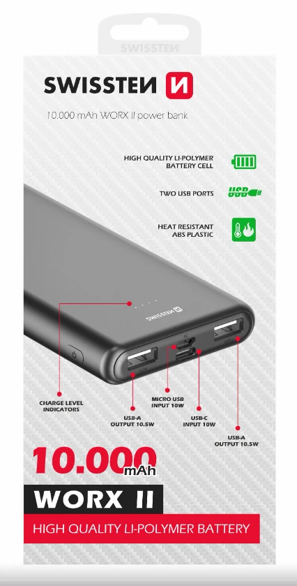 Powerbank Swissten Swissten Power Bank Worx II 10000 mAh