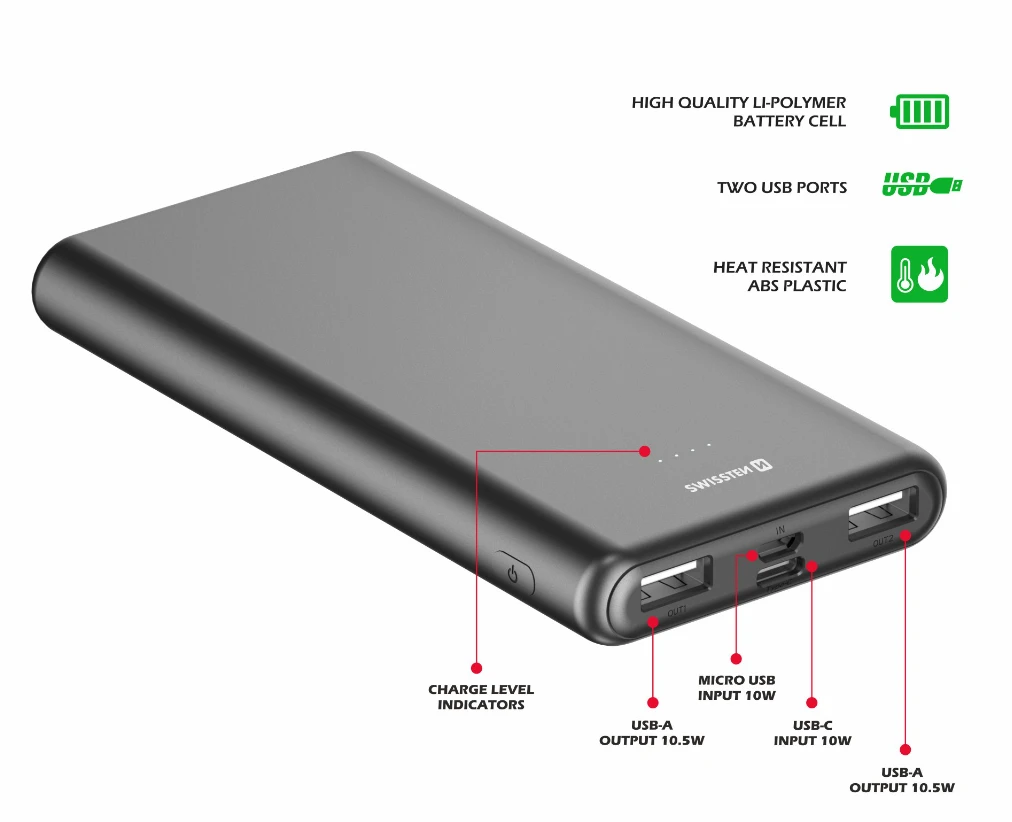 Powerbank Swissten Swissten Power Bank Worx II 10000 mAh