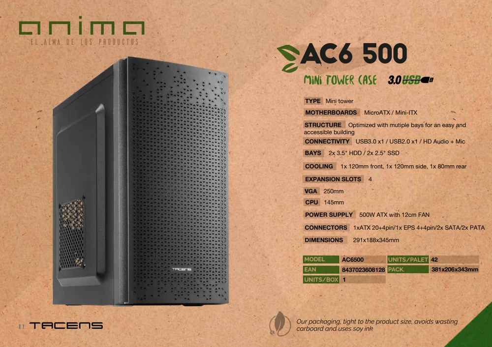 Obudowa Mars Gaming Anima AC6 500 Juodas