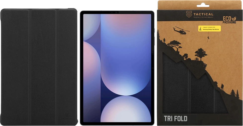 Tactical Book Tri Fold dėklas skirtas Samsung Galaxy Tab S9/S9 FE/S10 FE/S10 Lite juodos spalvos
