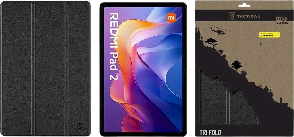 Tactical Book Tri Fold dėklas skirtas Xiaomi Redmi Pad 2 juodos spalvos