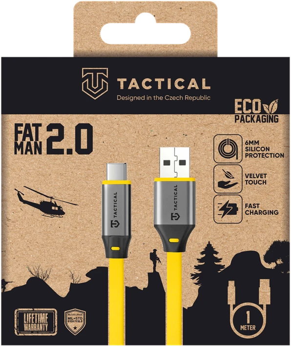 Tactical Fat Man 2.0 kabelis USB-A/USB-C 1m geltonos spalvos
