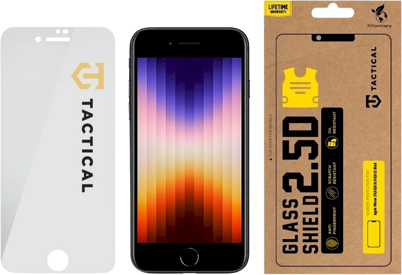 Tactical apsauginis stiklas Shield 2.5D skirtas Apple iPhone 7/8/SE2020/SE2022 skaidrus