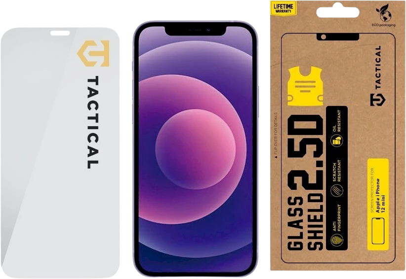 Tactical apsauginis stiklas Shield 2.5D skirtas Apple iPhone 12 mini skaidrus