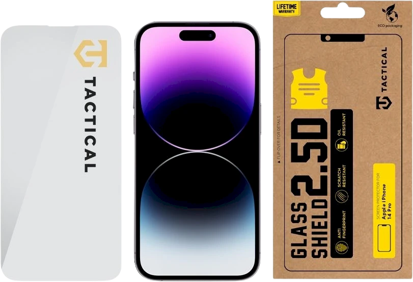 Tactical apsauginis stiklas Shield 2.5D skirtas Apple iPhone 14 Pro skaidrus