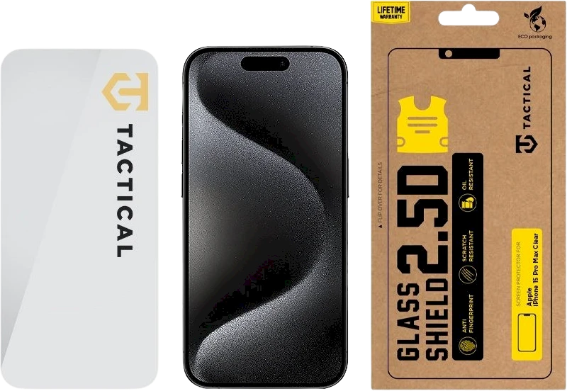 Tactical apsauginis stiklas Shield 2.5D skirtas Apple iPhone 15 Pro skaidrus