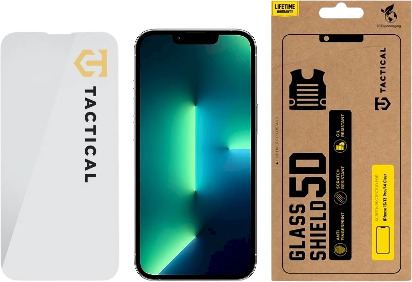Tactical apsauginis stiklas Shield 2.5D skirtas Apple iPhone 13/13 Pro/14 skaidrus