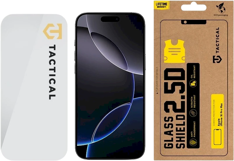Tactical apsauginis stiklas Shield 2.5D skirtas Apple iPhone 16 Pro Max skaidrus