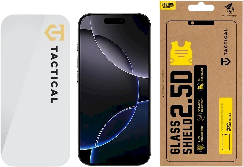 Tactical apsauginis stiklas Shield 2.5D skirtas Apple iPhone 16 Pro skaidrus