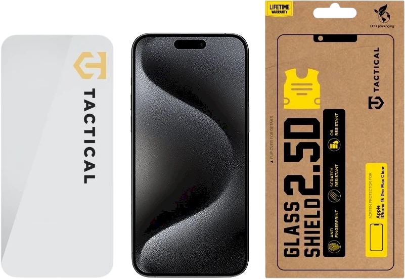 Tactical apsauginis stiklas Shield 2.5D Apple iPhone 15 Pro Max skaidrus