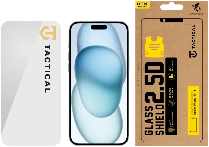 Tactical apsauginis stiklas Shield 2.5D skirtas Apple iPhone 15 skaidrus
