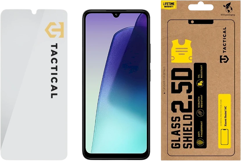 Tactical apsauginis stiklas Shield 2.5D skirtas Xiaomi Redmi 14C 4G/Poco C75 skaidrus