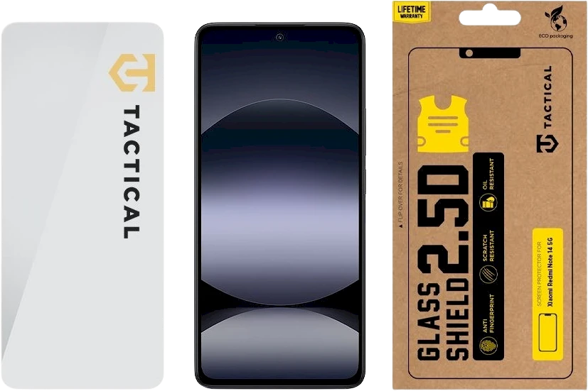 Tactical apsauginis stiklas Shield 2.5D skirtas Xiaomi Redmi Note 14 4G/5G skaidrus