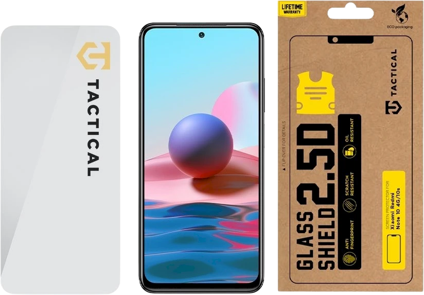 Tactical apsauginis stiklas Shield 2.5D skirtas Xiaomi Redmi Note 10 4G/10s skaidrus