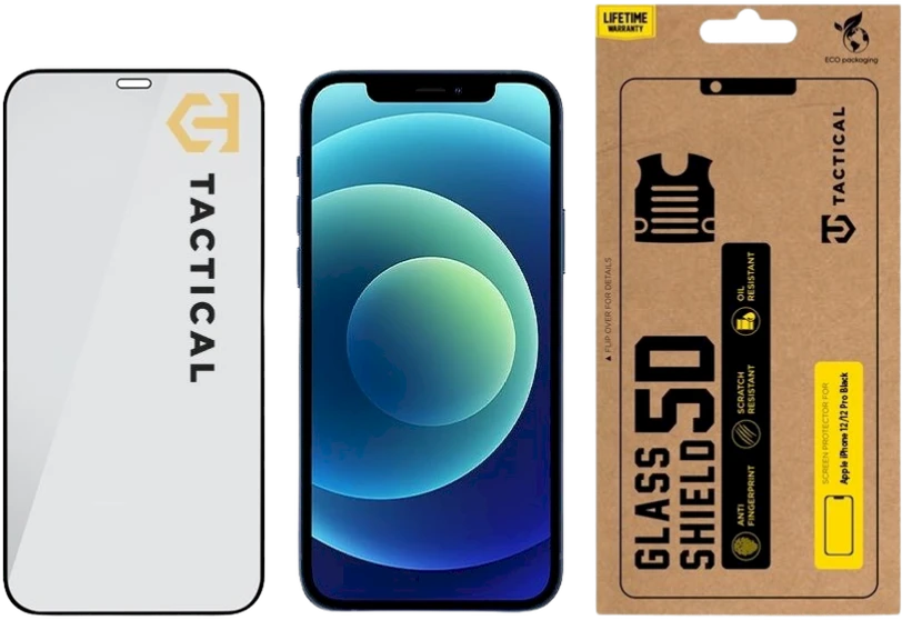 Tactical apsauginis stiklas Shield 5D skirtas Apple iPhone 12 Pro/12 Pro su juodos spalvos krašteliu