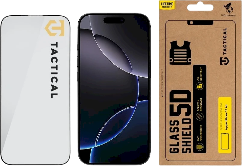 Tactical Apsauginis stiklas Shield 5D skirtas Apple iPhone 17 Air juodos spalvos