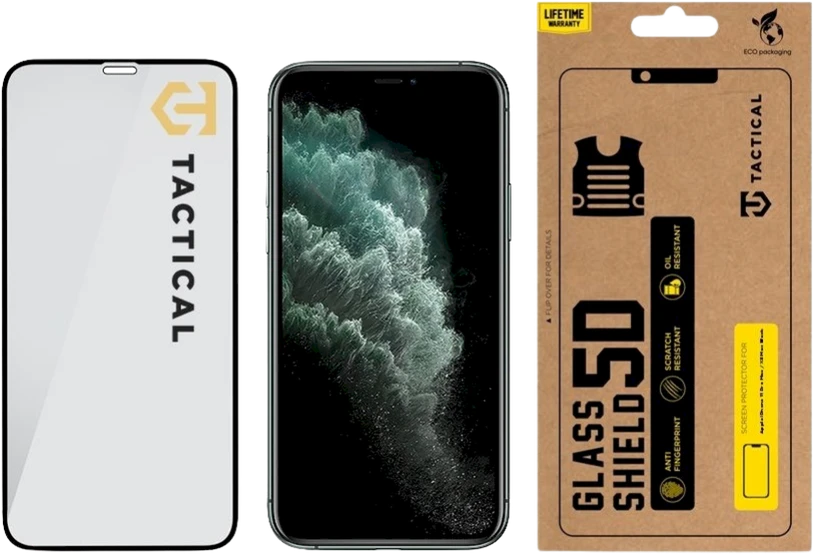 Tactical apsauginis stiklas Shield 5D skirtas Apple iPhone 11 Pro Max / XS Max su juodos spalvos krašteliu