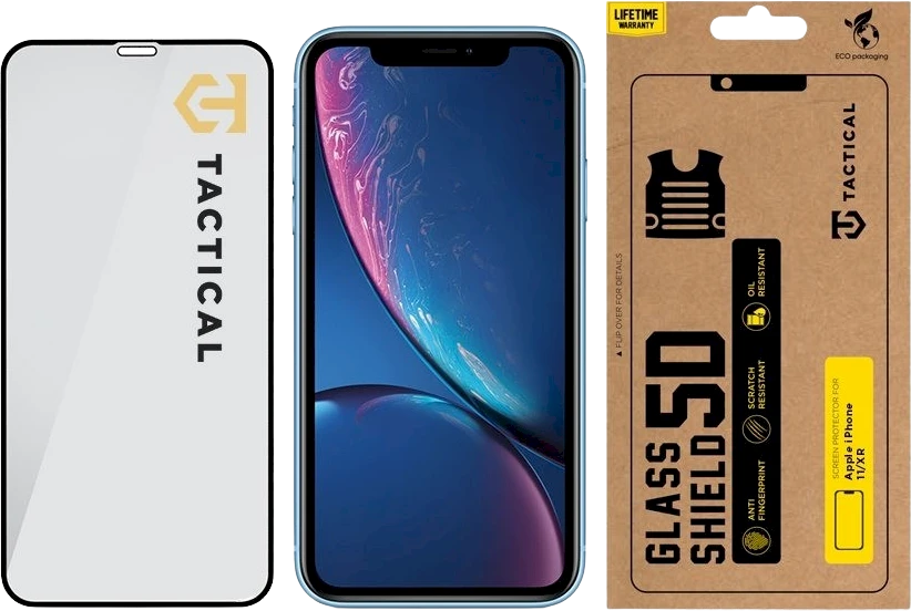 Tactical apsauginis stiklas Shield 5D skirtas Apple iPhone 11/XR su juodos spalvos krašteliu
