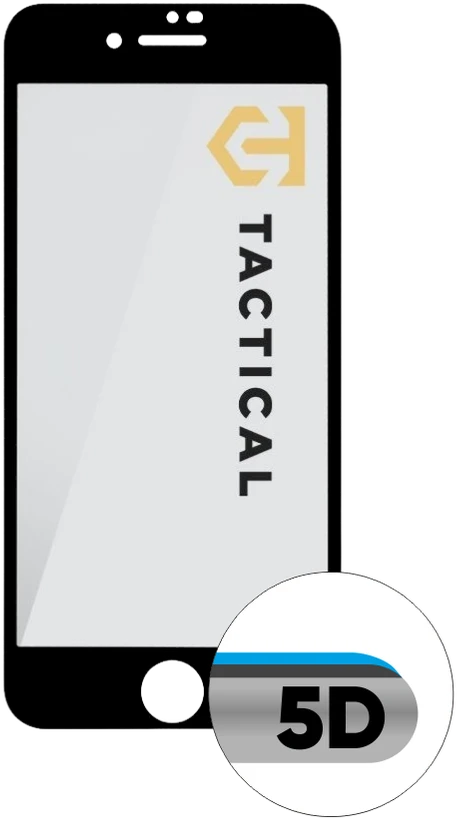 Tactical apsauginis stiklas Shield 5D skirtas Apple iPhone 7/8/SE2020/SE2022 su juodos spalvos krašteliu