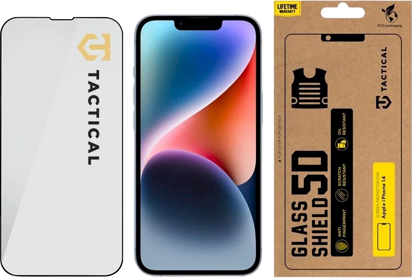 Tactical apsauginis stiklas Shield 5D skirtas Apple iPhone 13/13 Pro/14 su juodos spalvos krašteliu