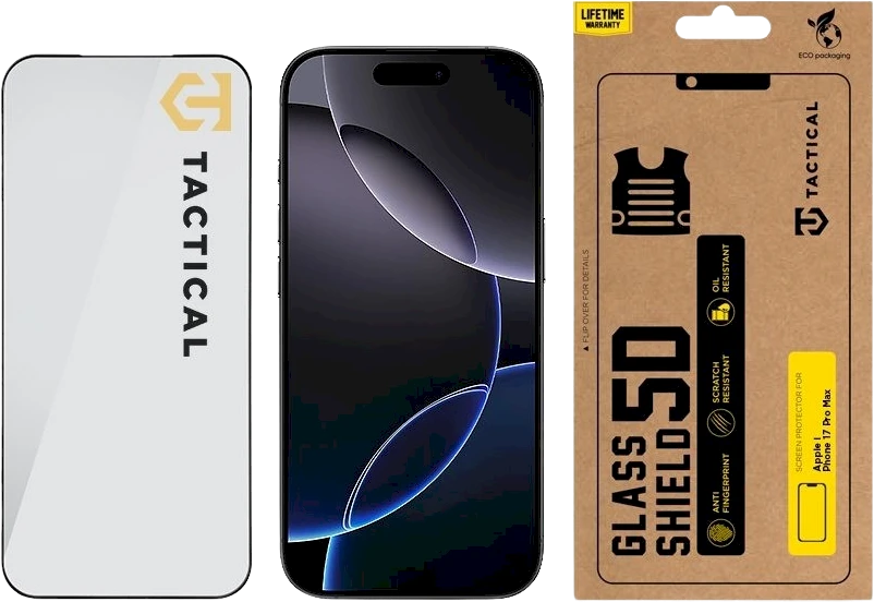 Tactical Apsauginis stiklas Shield 5D skirtas Apple iPhone 17 Pro Max juodos spalvos