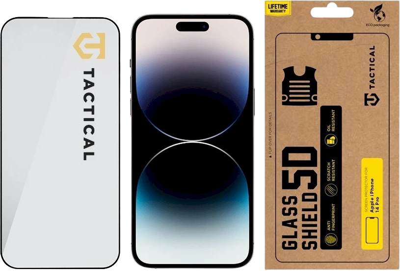 Tactical apsauginis stiklas Shield 5D Apple iPhone 14 Pro su juodos spalvos krašteliu
