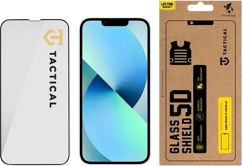 Tactical apsauginis stiklas Shield 5D skirtas Apple iPhone 13 mini su juodos spalvos krašteliu