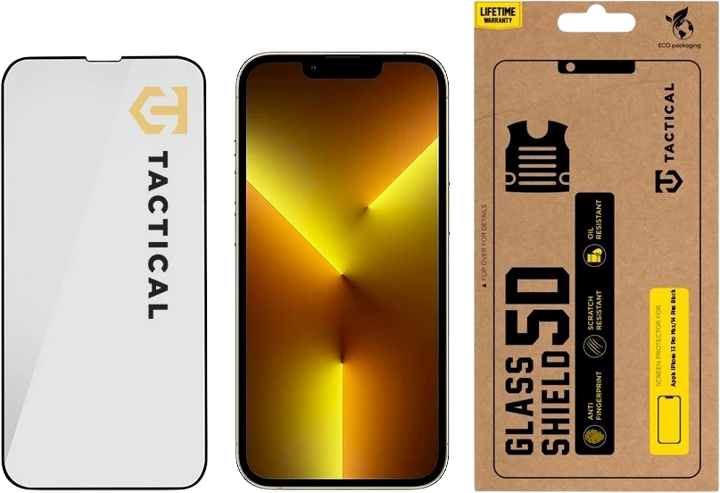 Tactical apsauginis stiklas Shield 5D skirtas Apple iPhone 13 Pro Max/14 Plus su juodos spalvos krašteliu