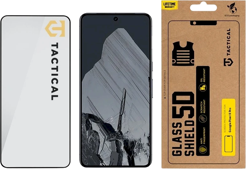 Tactical apsauginis stiklas Shield 5D skirtas Google Pixel 8 Pro su juodos spalvos krašteliu