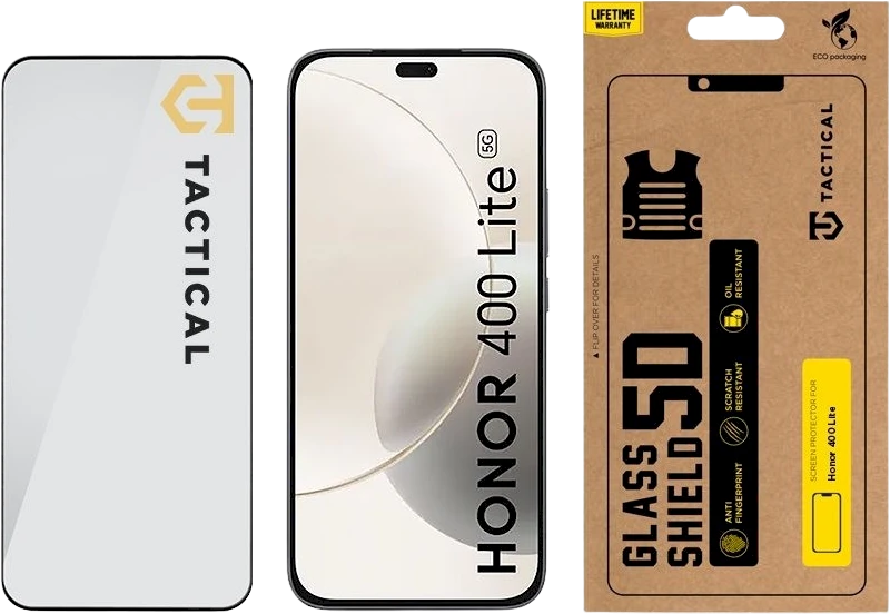 Tactical Apsauginis stiklas Shield 5D skirtas Honor 400 Lite su juodos spalvos krašteliu